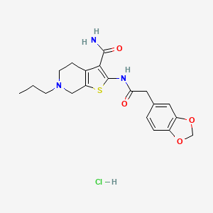 molecular formula C20H24ClN3O4S B2646175 2-(2-(Benzo[d][1,3]dioxol-5-yl)acetamido)-6-propyl-4,5,6,7-tetrahydrothieno[2,3-c]pyridine-3-carboxamide hydrochloride CAS No. 1329858-04-9