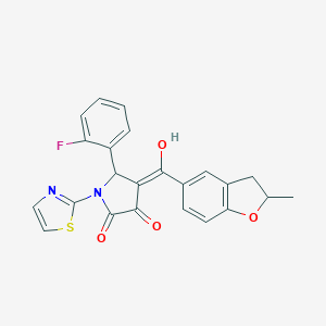molecular formula C23H17FN2O4S B264618 5-(2-fluorophenyl)-3-hydroxy-4-[(2-methyl-2,3-dihydro-1-benzofuran-5-yl)carbonyl]-1-(1,3-thiazol-2-yl)-1,5-dihydro-2H-pyrrol-2-one 