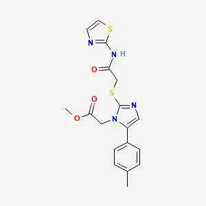 molecular formula C18H18N4O3S2 B2646184 methyl 2-(2-((2-oxo-2-(thiazol-2-ylamino)ethyl)thio)-5-(p-tolyl)-1H-imidazol-1-yl)acetate CAS No. 1207021-85-9