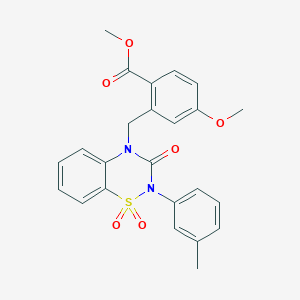 molecular formula C24H22N2O6S B2646191 methyl 2-((1,1-dioxido-3-oxo-2-(m-tolyl)-2H-benzo[e][1,2,4]thiadiazin-4(3H)-yl)methyl)-4-methoxybenzoate CAS No. 941986-26-1