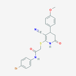molecular formula C21H18BrN3O3S B2646247 N-(4-bromophenyl)-2-{[3-cyano-4-(4-methoxyphenyl)-6-oxo-1,4,5,6-tetrahydropyridin-2-yl]sulfanyl}acetamide CAS No. 332046-29-4