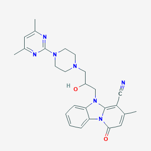 molecular formula C26H29N7O2 B264627 5-{3-[4-(4,6-Dimethyl-2-pyrimidinyl)-1-piperazinyl]-2-hydroxypropyl}-3-methyl-1-oxo-1,5-dihydropyrido[1,2-a]benzimidazole-4-carbonitrile 