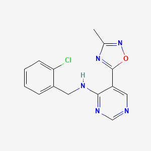 molecular formula C14H12ClN5O B2646295 N-(2-chlorobenzyl)-5-(3-methyl-1,2,4-oxadiazol-5-yl)pyrimidin-4-amine CAS No. 2034541-43-8