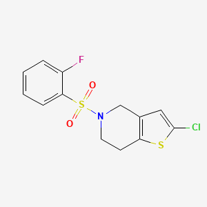 molecular formula C13H11ClFNO2S2 B2646306 2-Chloro-5-((2-fluorophenyl)sulfonyl)-4,5,6,7-tetrahydrothieno[3,2-c]pyridine CAS No. 2034553-96-1
