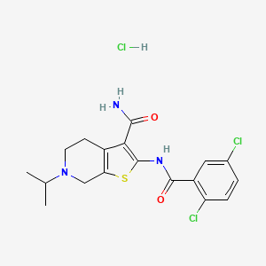 molecular formula C18H20Cl3N3O2S B2646316 2-(2,5-Dichlorobenzamido)-6-isopropyl-4,5,6,7-tetrahydrothieno[2,3-c]pyridine-3-carboxamide hydrochloride CAS No. 1219189-56-6