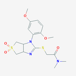 molecular formula C17H23N3O5S2 B264632 2-{[1-(2,5-dimethoxyphenyl)-5,5-dioxido-3a,4,6,6a-tetrahydro-1H-thieno[3,4-d]imidazol-2-yl]sulfanyl}-N,N-dimethylacetamide 