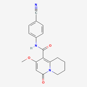 molecular formula C18H17N3O3 B2646335 N-(4-cyanophenyl)-8-methoxy-6-oxo-1,3,4,6-tetrahydro-2H-quinolizine-9-carboxamide CAS No. 1775299-85-8
