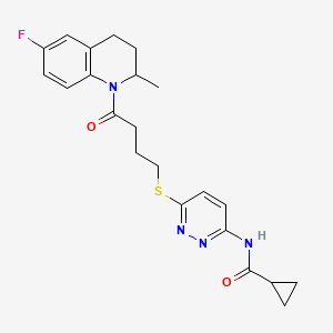 N-(6-((4-(6-fluoro-2-methyl-3,4-dihydroquinolin-1(2H)-yl)-4-oxobutyl)thio)pyridazin-3-yl)cyclopropanecarboxamide