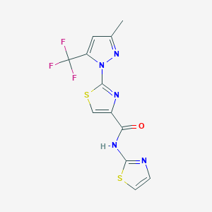 molecular formula C12H8F3N5OS2 B2646365 2-[3-methyl-5-(trifluoromethyl)-1H-pyrazol-1-yl]-N-(1,3-thiazol-2-yl)-1,3-thiazole-4-carboxamide CAS No. 955976-61-1