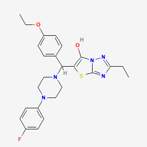molecular formula C25H28FN5O2S B2646374 5-((4-Ethoxyphenyl)(4-(4-fluorophenyl)piperazin-1-yl)methyl)-2-ethylthiazolo[3,2-b][1,2,4]triazol-6-ol CAS No. 898368-20-2