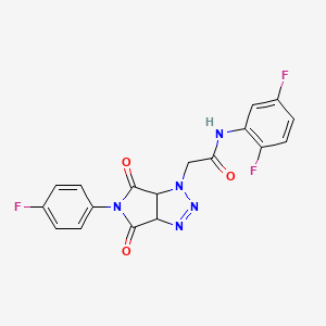 molecular formula C18H12F3N5O3 B2646381 N-(2,5-difluorophenyl)-2-(5-(4-fluorophenyl)-4,6-dioxo-4,5,6,6a-tetrahydropyrrolo[3,4-d][1,2,3]triazol-1(3aH)-yl)acetamide CAS No. 1052606-25-3