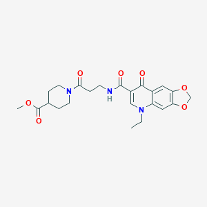 molecular formula C23H27N3O7 B264639 Methyl 1-(3-{[(5-ethyl-8-oxo-5,8-dihydro[1,3]dioxolo[4,5-g]quinolin-7-yl)carbonyl]amino}propanoyl)-4-piperidinecarboxylate 
