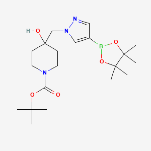molecular formula C20H34BN3O5 B2646396 4-羟基-4-[[4-(四甲基-1,3,2-二氧杂硼烷-2-基)-1H-吡唑-1-基]甲基]哌啶-1-羧酸叔丁酯 CAS No. 877399-39-8