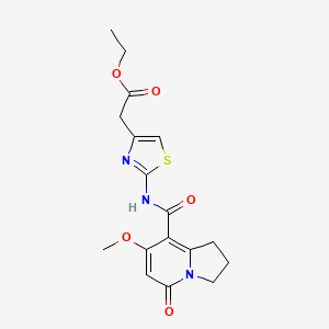 Ethyl 2-(2-(7-methoxy-5-oxo-1,2,3,5-tetrahydroindolizine-8-carboxamido)thiazol-4-yl)acetate