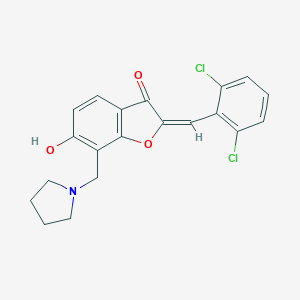 molecular formula C20H17Cl2NO3 B264647 2-(2,6-dichlorobenzylidene)-6-hydroxy-7-(1-pyrrolidinylmethyl)-1-benzofuran-3(2H)-one 
