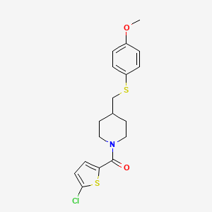 molecular formula C18H20ClNO2S2 B2646496 (5-Chlorothiophen-2-yl)(4-(((4-methoxyphenyl)thio)methyl)piperidin-1-yl)methanone CAS No. 1421451-11-7