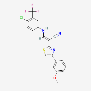 molecular formula C20H13ClF3N3OS B2646504 (E)-3-((4-chloro-3-(trifluoromethyl)phenyl)amino)-2-(4-(3-methoxyphenyl)thiazol-2-yl)acrylonitrile CAS No. 477305-19-4