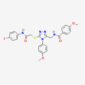 molecular formula C26H24FN5O4S B2646512 N-((5-((2-((4-fluorophenyl)amino)-2-oxoethyl)thio)-4-(4-methoxyphenyl)-4H-1,2,4-triazol-3-yl)methyl)-4-methoxybenzamide CAS No. 476431-76-2