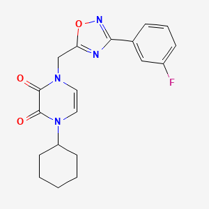 molecular formula C19H19FN4O3 B2646514 1-Cyclohexyl-4-[[3-(3-fluorophenyl)-1,2,4-oxadiazol-5-yl]methyl]pyrazine-2,3-dione CAS No. 2380083-50-9