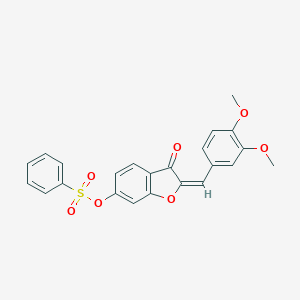 molecular formula C23H18O7S B264652 2-(3,4-Dimethoxybenzylidene)-3-oxo-2,3-dihydro-1-benzofuran-6-yl benzenesulfonate 