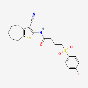 molecular formula C20H21FN2O3S2 B2646533 N-(3-cyano-5,6,7,8-tetrahydro-4H-cyclohepta[b]thiophen-2-yl)-4-((4-fluorophenyl)sulfonyl)butanamide CAS No. 941900-94-3