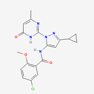 molecular formula C19H18ClN5O3 B2646539 5-chloro-N-(3-cyclopropyl-1-(4-methyl-6-oxo-1,6-dihydropyrimidin-2-yl)-1H-pyrazol-5-yl)-2-methoxybenzamide CAS No. 1203213-47-1