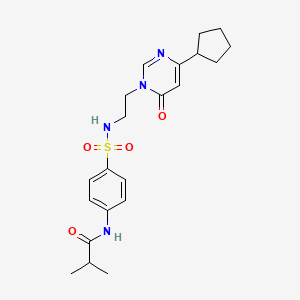 molecular formula C21H28N4O4S B2646566 N-(4-(N-(2-(4-环戊基-6-氧代嘧啶-1(6H)-基)乙基)磺酰胺)苯基)异丁酰胺 CAS No. 1797586-83-4
