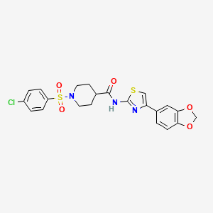 molecular formula C22H20ClN3O5S2 B2646569 N-(4-(苯并[d][1,3]二氧杂环-5-基)噻唑-2-基)-1-((4-氯苯基)磺酰基)哌啶-4-甲酰胺 CAS No. 923418-50-2