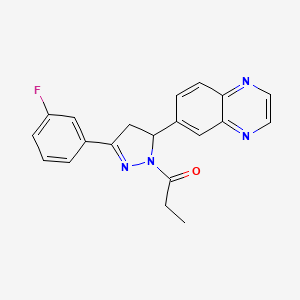 molecular formula C20H17FN4O B2646578 1-(3-(3-fluorophenyl)-5-(quinoxalin-6-yl)-4,5-dihydro-1H-pyrazol-1-yl)propan-1-one CAS No. 1423787-20-5