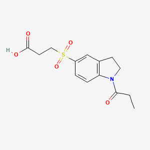 molecular formula C14H17NO5S B2646579 3-[(1-丙酰-2,3-二氢-1H-吲哚-5-基)磺酰基]丙酸 CAS No. 868964-09-4