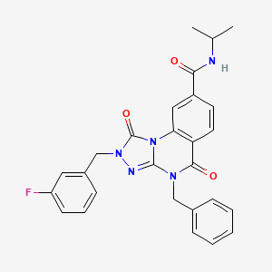 molecular formula C27H24FN5O3 B2646594 4-benzyl-2-(3-fluorobenzyl)-N-isopropyl-1,5-dioxo-1,2,4,5-tetrahydro-[1,2,4]triazolo[4,3-a]quinazoline-8-carboxamide CAS No. 1105219-98-4