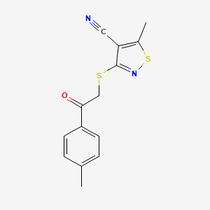 molecular formula C14H12N2OS2 B2646596 5-Methyl-3-{[2-(4-methylphenyl)-2-oxoethyl]sulfanyl}-4-isothiazolecarbonitrile CAS No. 343372-91-8