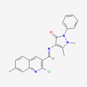 molecular formula C22H19ClN4O B2646609 (E)-4-(((2-chloro-7-methylquinolin-3-yl)methylene)amino)-1,5-dimethyl-2-phenyl-1H-pyrazol-3(2H)-one CAS No. 370847-26-0
