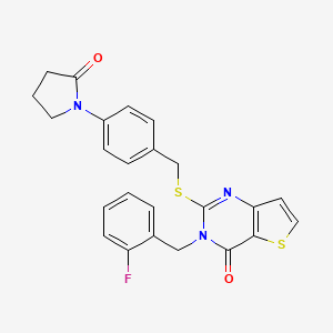 molecular formula C24H20FN3O2S2 B2646612 3-(2-fluorobenzyl)-2-{[4-(2-oxopyrrolidin-1-yl)benzyl]sulfanyl}thieno[3,2-d]pyrimidin-4(3H)-one CAS No. 1326851-85-7