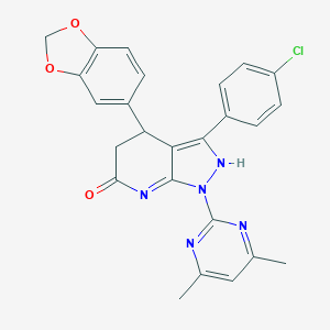 molecular formula C25H20ClN5O3 B264662 4-(1,3-benzodioxol-5-yl)-3-(4-chlorophenyl)-1-(4,6-dimethylpyrimidin-2-yl)-4,5-dihydro-2H-pyrazolo[3,4-b]pyridin-6-one 
