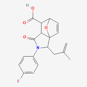 molecular formula C19H18FNO4 B2646645 2-(4-Fluorophenyl)-3-(2-methylprop-2-en-1-yl)-1-oxo-1,2,3,6,7,7a-hexahydro-3a,6-epoxyisoindole-7-carboxylic acid CAS No. 1212224-63-9
