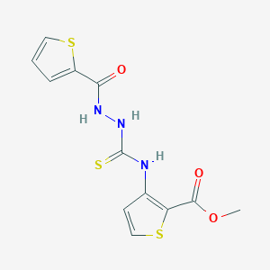 molecular formula C12H11N3O3S3 B2646646 Methyl 3-((((2-thienylcarbonylamino)amino)thioxomethyl)amino)thiophene-2-carboxylate CAS No. 1024316-57-1