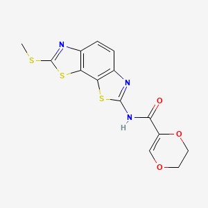 molecular formula C14H11N3O3S3 B2646663 N-(2-methylsulfanyl-[1,3]thiazolo[4,5-g][1,3]benzothiazol-7-yl)-2,3-dihydro-1,4-dioxine-5-carboxamide CAS No. 864938-15-8