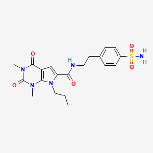 molecular formula C20H25N5O5S B2646667 1,3-dimethyl-2,4-dioxo-7-propyl-N-(4-sulfamoylphenethyl)-2,3,4,7-tetrahydro-1H-pyrrolo[2,3-d]pyrimidine-6-carboxamide CAS No. 1049463-49-1