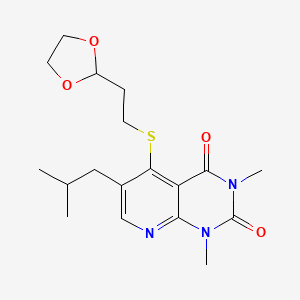 molecular formula C18H25N3O4S B2646672 5-((2-(1,3-dioxolan-2-yl)ethyl)thio)-6-isobutyl-1,3-dimethylpyrido[2,3-d]pyrimidine-2,4(1H,3H)-dione CAS No. 942002-38-2