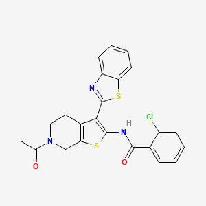 molecular formula C23H18ClN3O2S2 B2646673 N-(6-acetyl-3-(benzo[d]thiazol-2-yl)-4,5,6,7-tetrahydrothieno[2,3-c]pyridin-2-yl)-2-chlorobenzamide CAS No. 864859-95-0