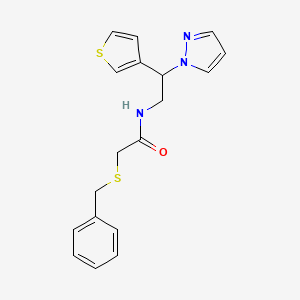 molecular formula C18H19N3OS2 B2646677 N-(2-(1H-吡唑-1-基)-2-(噻吩-3-基)乙基)-2-(苄基硫代)乙酰胺 CAS No. 2034568-63-1