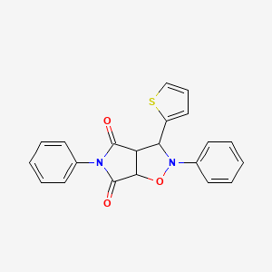 molecular formula C21H16N2O3S B2646681 2,5-diphenyl-3-(thiophen-2-yl)dihydro-2H-pyrrolo[3,4-d]isoxazole-4,6(5H,6aH)-dione CAS No. 1212419-95-8