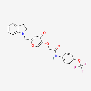 molecular formula C23H19F3N2O5 B2646692 2-((6-(indolin-1-ylmethyl)-4-oxo-4H-pyran-3-yl)oxy)-N-(4-(trifluoromethoxy)phenyl)acetamide CAS No. 898439-85-5