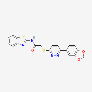 molecular formula C20H14N4O3S2 B2646693 2-((6-(苯并[d][1,3]二氧杂环-5-基)嘧啶并[3]嘧啶-3-基)硫代)-N-(苯并[d]噻唑-2-基)乙酰胺 CAS No. 893992-38-6