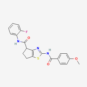 molecular formula C21H18FN3O3S B2646706 N-(2-氟苯基)-2-(4-甲氧基苯甲酰胺)-5,6-二氢-4H-环戊[d]噻唑-4-甲酰胺 CAS No. 941926-75-6