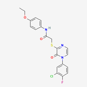 molecular formula C20H17ClFN3O3S B2646711 2-((4-(3-chloro-4-fluorophenyl)-3-oxo-3,4-dihydropyrazin-2-yl)thio)-N-(4-ethoxyphenyl)acetamide CAS No. 899943-94-3
