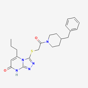 molecular formula C22H27N5O2S B2646738 3-((2-(4-benzylpiperidin-1-yl)-2-oxoethyl)thio)-5-propyl-[1,2,4]triazolo[4,3-a]pyrimidin-7(8H)-one CAS No. 895003-41-5
