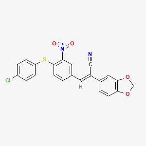 molecular formula C22H13ClN2O4S B2646741 (Z)-2-(1,3-benzodioxol-5-yl)-3-[4-(4-chlorophenyl)sulfanyl-3-nitrophenyl]prop-2-enenitrile CAS No. 866019-60-5