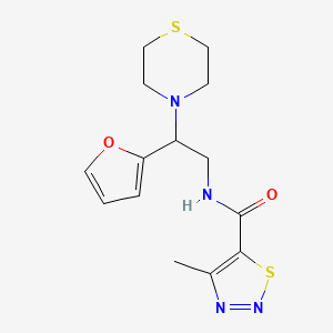 molecular formula C14H18N4O2S2 B2646750 N-(2-(呋喃-2-基)-2-硫吗啉基乙基)-4-甲基-1,2,3-噻二唑-5-羧酰胺 CAS No. 2034573-03-8